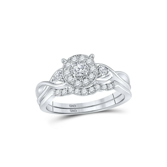 Diamond Princess 10k White Gold Round Diamond Cluster Bridal Wedding Ring Band Set 1/3 Cttw