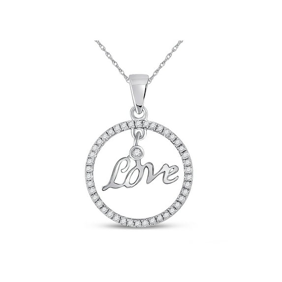 Diamond Princess 10k White Gold Round Diamond Womens Circular Captured Love Circle Pendant