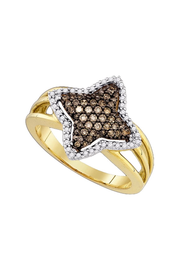 Diamond Princess 10k Yellow Gold Brown Diamond Womens Star-shape Fancy Cluster Ring 3/8 Cttw