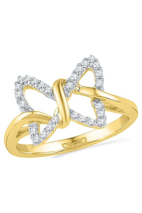 Diamond Princess 10k Yellow Gold Diamond Womens Butterfly Bug Daily-wear Right-hand Ring 1/6 Cttw