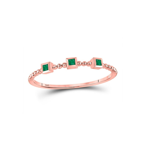 Diamond Princess 10kt Rose Gold Womens Princess Emerald Beaded 3-stone Stackable Band Ring .03 Cttw
