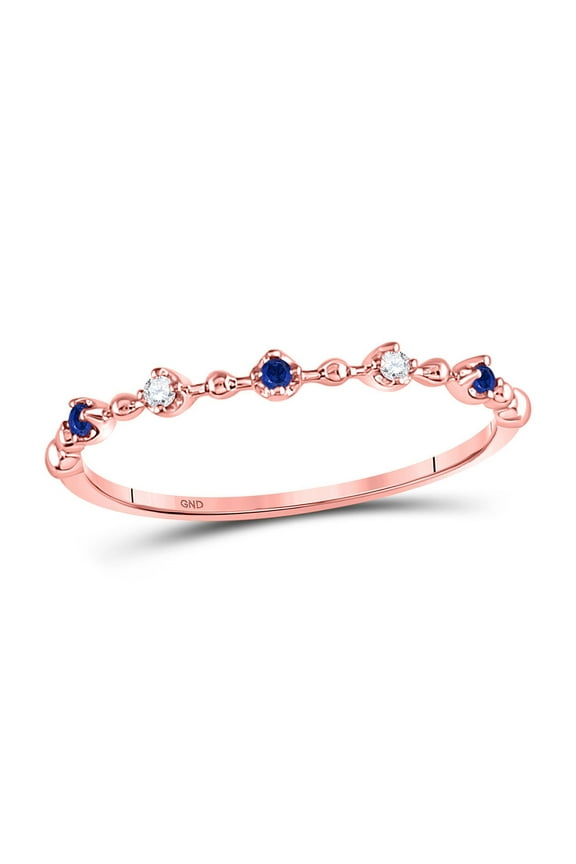 Diamond Princess 10kt Rose Gold Womens Round Blue Sapphire Diamond Beaded Stackable Band Ring 1/20 Cttw