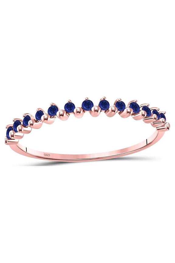 10kt Rose Gold Womens Round Blue Sapphire Single Row Stackable Band Ring 1/8 Cttw