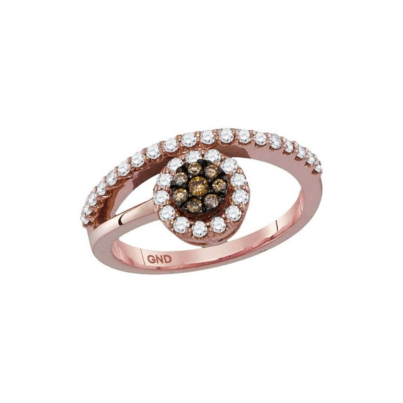 Diamond Princess 10kt Rose Gold Womens Round Brown Diamond Cluster Ring 1/2 Cttw