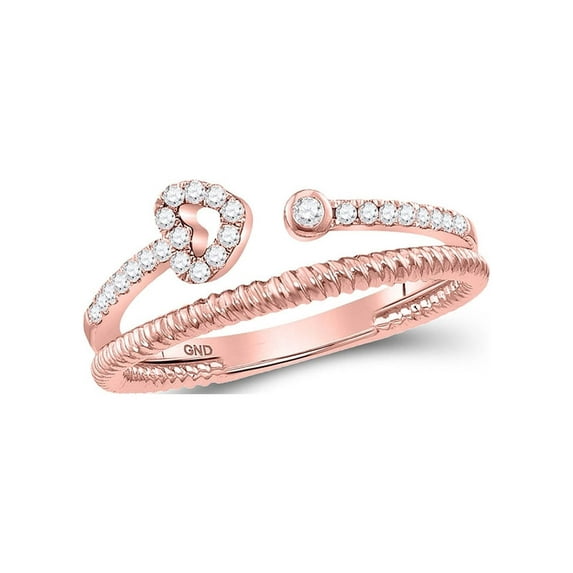 Diamond Princess 10kt Rose Gold Womens Round Diamond Heart Stackable Band Ring 1/6 Cttw