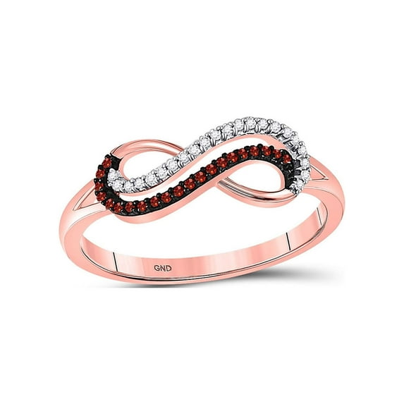 Diamond Princess 10kt Rose Gold Womens Round Red Color Enhanced Diamond Infinity Ring 1/10 Cttw