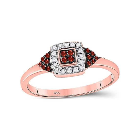 Diamond Princess 10kt Rose Gold Womens Round Red Color Enhanced Diamond Square Cluster Ring 1/5 Cttw