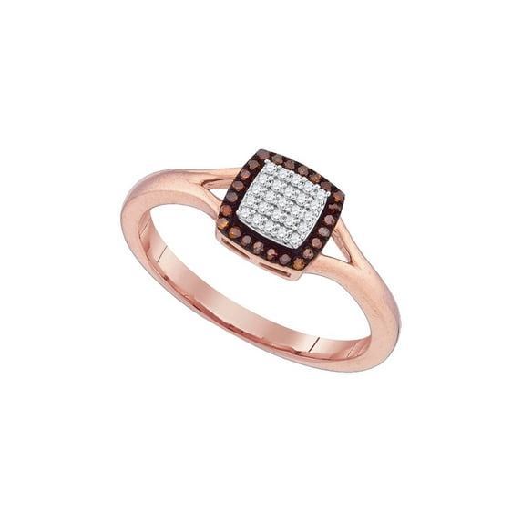 Diamond Princess 10kt Rose Gold Womens Round Red Color Enhanced Diamond Square Ring 1/8 Cttw