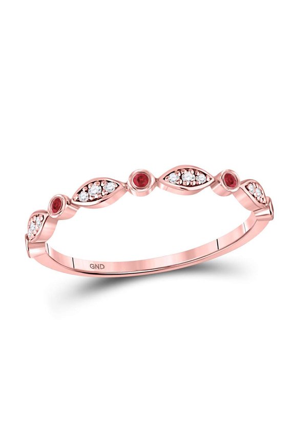 Diamond Princess 10kt Rose Gold Womens Round Ruby Oval Dot Stackable Band Ring 1/10 Cttw