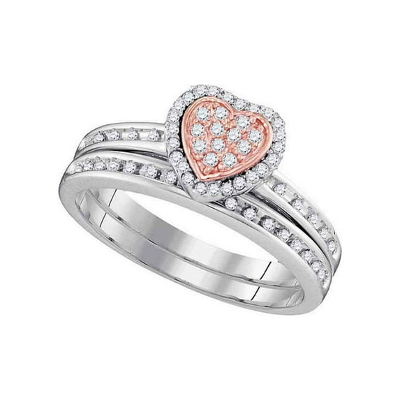 Diamond Princess 10kt Two-tone Gold Round Diamond Heart Bridal Wedding Ring Band Set 1/4 Cttw