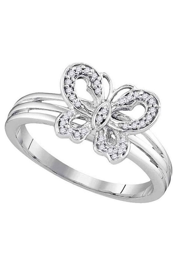 Diamond Princess 10kt Two-tone Gold Womens Round Diamond Butterfly Bug Ring 1/8 Cttw