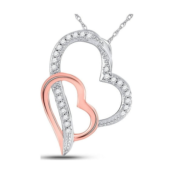 Diamond Princess 10kt Two-tone Gold Womens Round Diamond Double Heart Pendant 1/12 Cttw