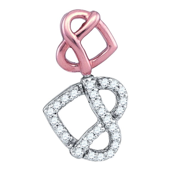 Diamond Princess 10kt Two-tone Gold Womens Round Diamond Double Heart Pretzel Pendant 1/6 Cttw