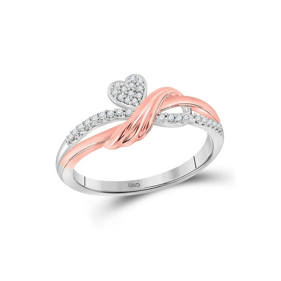 Diamond Princess 10kt Two-tone Gold Womens Round Diamond Heart Ring 1/10 Cttw