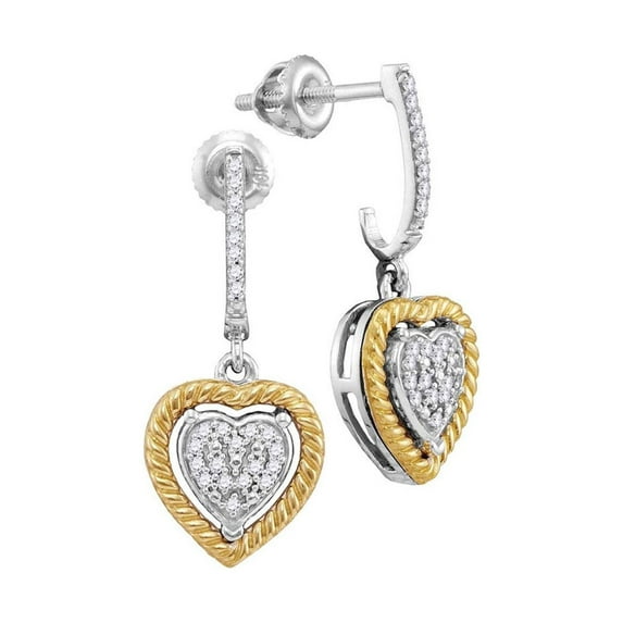 Diamond Princess 10kt Two-tone Gold Womens Round Diamond Rope Heart Dangle Earrings 1/8 Cttw