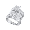 thumbnail image 1 of Diamond Princess 10kt White Gold His Hers Round Diamond Cluster Matching Wedding Set 1/3 Cttw, 1 of 1