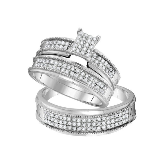 Diamond Princess 10kt White Gold His Hers Round Diamond Cluster Matching Wedding Set 3/4 Cttw