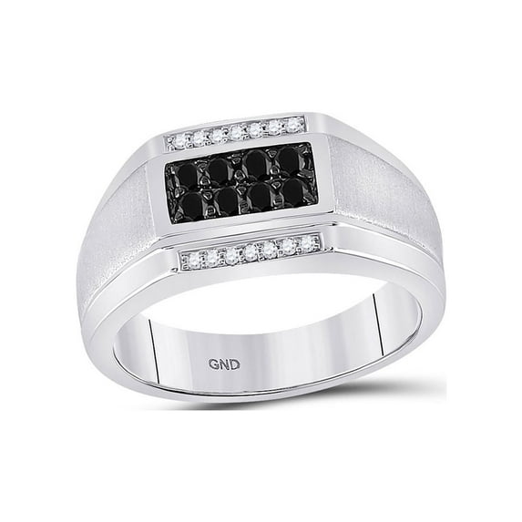 Diamond Princess 10kt White Gold Mens Round Black Color Enhanced Diamond Rectangle Cluster Ring 3/8 Cttw