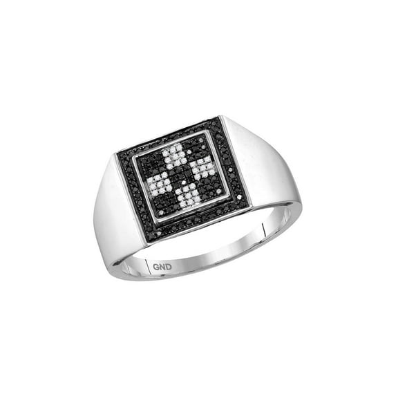 Diamond Princess 10kt White Gold Mens Round Black Color Enhanced Diamond Square Ring 1/4 Cttw