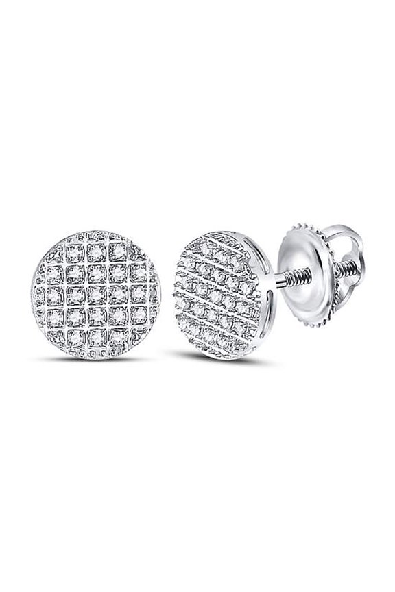 Diamond Princess 10kt White Gold Mens Round Diamond Circle Cluster Earrings 1/6 Cttw