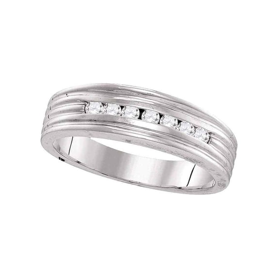 Diamond Princess 10kt White Gold Mens Round Diamond Ribbed Wedding Band Ring 1/4 Cttw