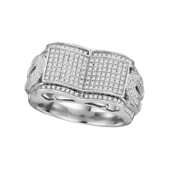 Diamond Princess 10kt White Gold Mens Round Diamond Symmetrical Concave Rectangle Cluster Ring 3/4 Cttw