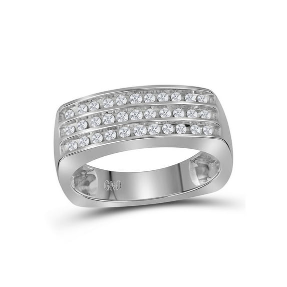 Diamond Princess 10kt White Gold Mens Round Diamond Triple Row Wedding Anniversary Band Ring 1/2 Cttw