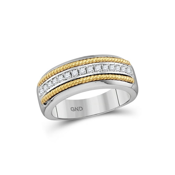 Diamond Princess 10kt White Gold Mens Round Pave-set Diamond Yellow-tone Rope Wedding Band 1/3 Cttw