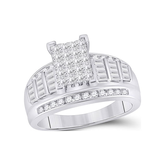 Diamond Princess 10kt White Gold Princess Diamond Cluster Bridal Wedding Engagement Ring 1 Cttw - Size 6