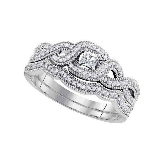Diamond Princess 10kt White Gold Princess Diamond Twist Bridal Wedding Ring Band Set 1/3 Cttw