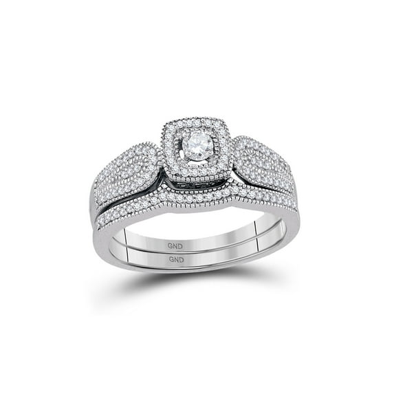 Diamond Princess 10kt White Gold Round Diamond Bridal Wedding Ring Band Set 1/3 Cttw