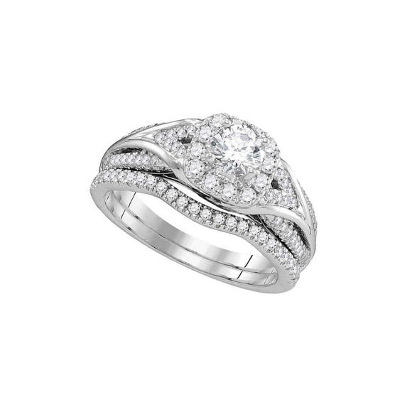Diamond Princess 10kt White Gold Round Diamond Cluster Bridal Wedding Ring Band Set 1/3 Cttw