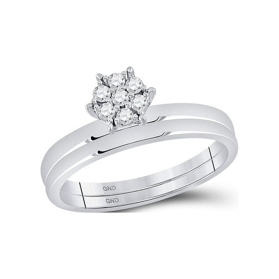 Diamond Princess 10kt White Gold Round Diamond Cluster Bridal Wedding Ring Band Set 1/6 Cttw
