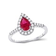 thumbnail image 1 of Diamond Princess 10kt White Gold Womens Pear Lab-Created Ruby Solitaire Diamond Frame Ring 1-1/5 Cttw, 1 of 4