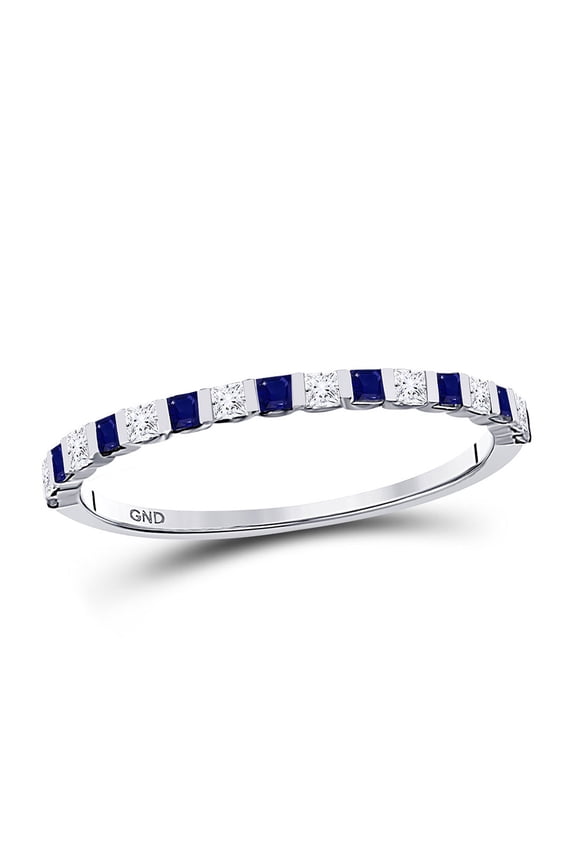 Diamond Princess 10kt White Gold Womens Princess Blue Sapphire Diamond Stackable Band Ring 3/8 Cttw