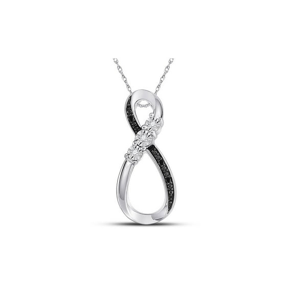 Diamond Princess 10kt White Gold Womens Round Black Color Enhanced Diamond Vertical Infinity Pendant .03 Cttw