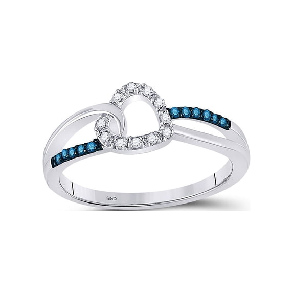 Diamond Princess 10kt White Gold Womens Round Blue Color Enhanced Diamond Captured Heart Ring 1/10 Cttw