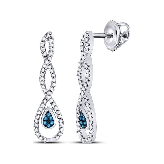 Diamond Princess 10kt White Gold Womens Round Blue Color Enhanced Diamond Dangle Earrings 1/4 Cttw