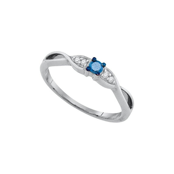 Diamond Princess 10kt White Gold Womens Round Blue Color Enhanced Diamond Solitaire Promise Ring 1/6 Cttw