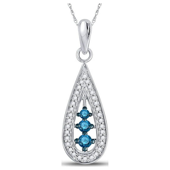 Diamond Princess 10kt White Gold Womens Round Blue Color Enhanced Diamond Teardrop Pendant 1/5 Cttw