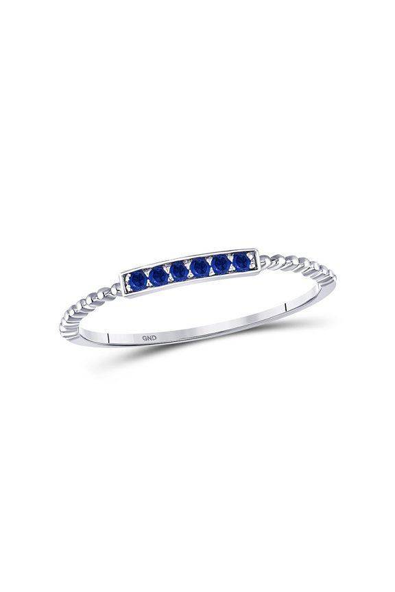 Diamond Princess 10kt White Gold Womens Round Blue Sapphire Beaded Stackable Band Ring 1/20 Cttw