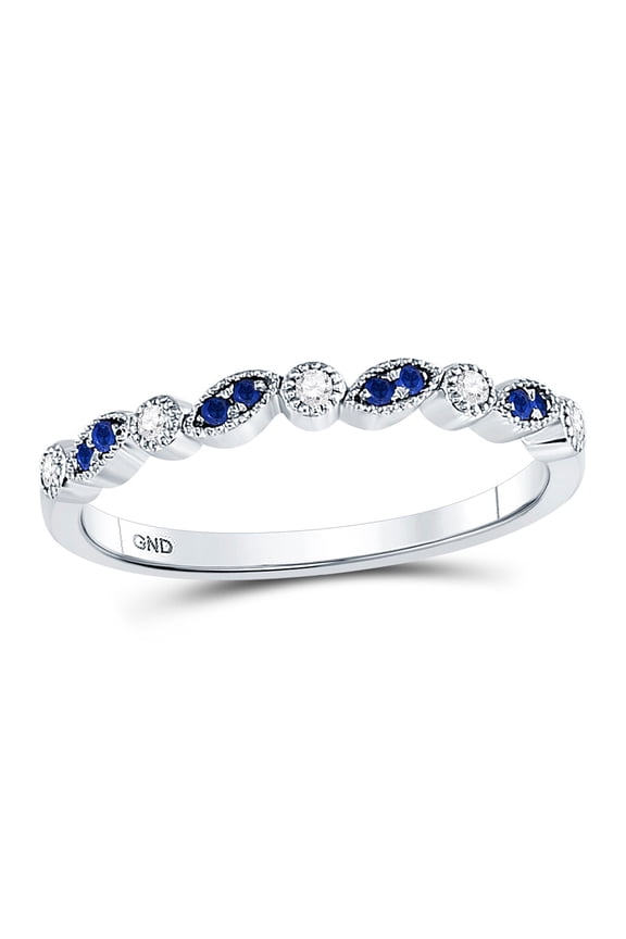 Diamond Princess 10kt White Gold Womens Round Blue Sapphire Diamond Stackable Band Ring 1/10 Cttw