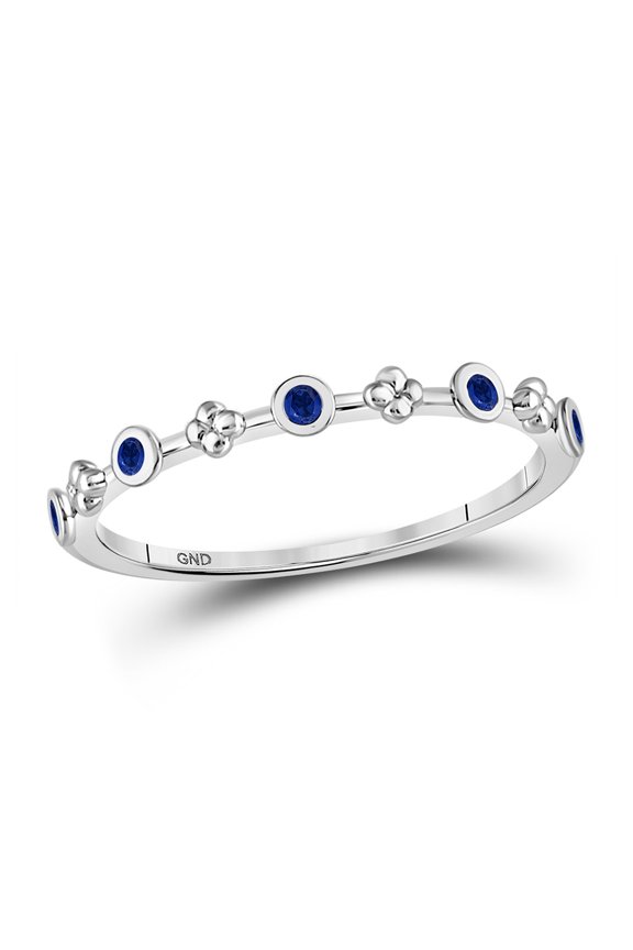 Diamond Princess 10kt White Gold Womens Round Blue Sapphire Dot Flower Stackable Band Ring 1/12 Cttw