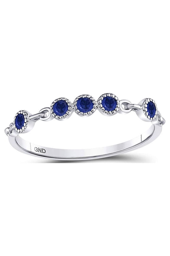 Diamond Princess 10kt White Gold Womens Round Blue Sapphire Dot Stackable Band Ring 1/5 Cttw