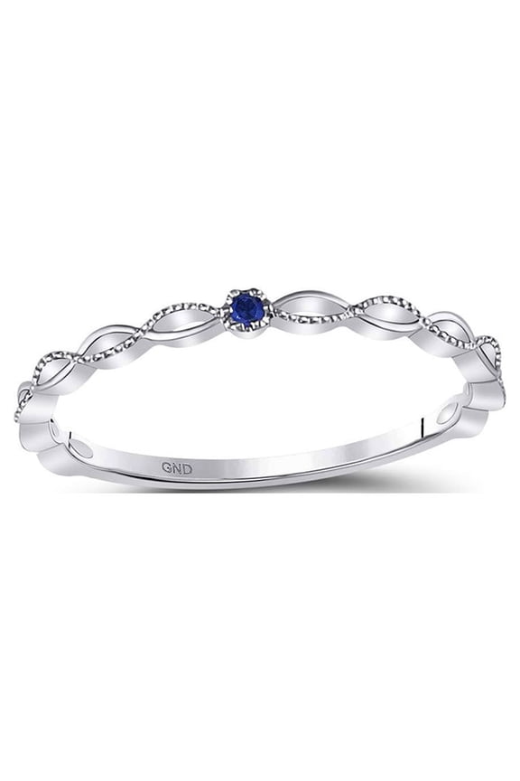 Diamond Princess 10kt White Gold Womens Round Blue Sapphire Milgrain Stackable Band Ring .01 Cttw