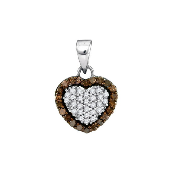 Diamond Princess 10kt White Gold Womens Round Brown Diamond Heart Frame Pendant 1/3 Cttw