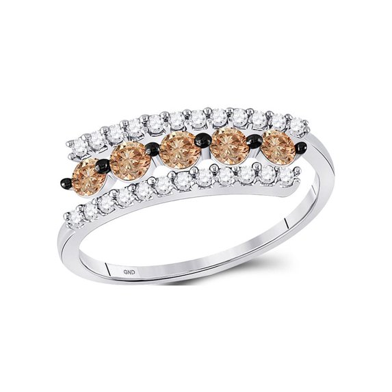 Diamond Princess 10kt White Gold Womens Round Brown Diamond Triple Row Band 5/8 Cttw