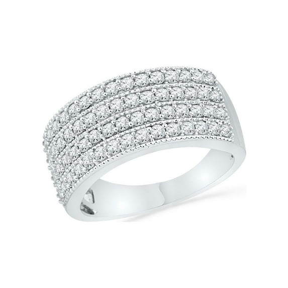 Diamond Princess 10kt White Gold Womens Round Diamond 4-Row Symmetrical Band Ring 1 Cttw
