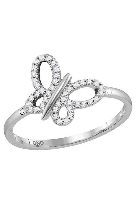 Diamond Princess 10kt White Gold Womens Round Diamond Butterfly Bug Fashion Ring 1/6 Cttw