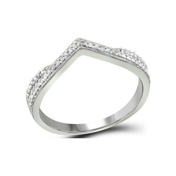 Diamond Princess 10kt White Gold Womens Round Diamond Chevron Band Ring 1/8 Cttw